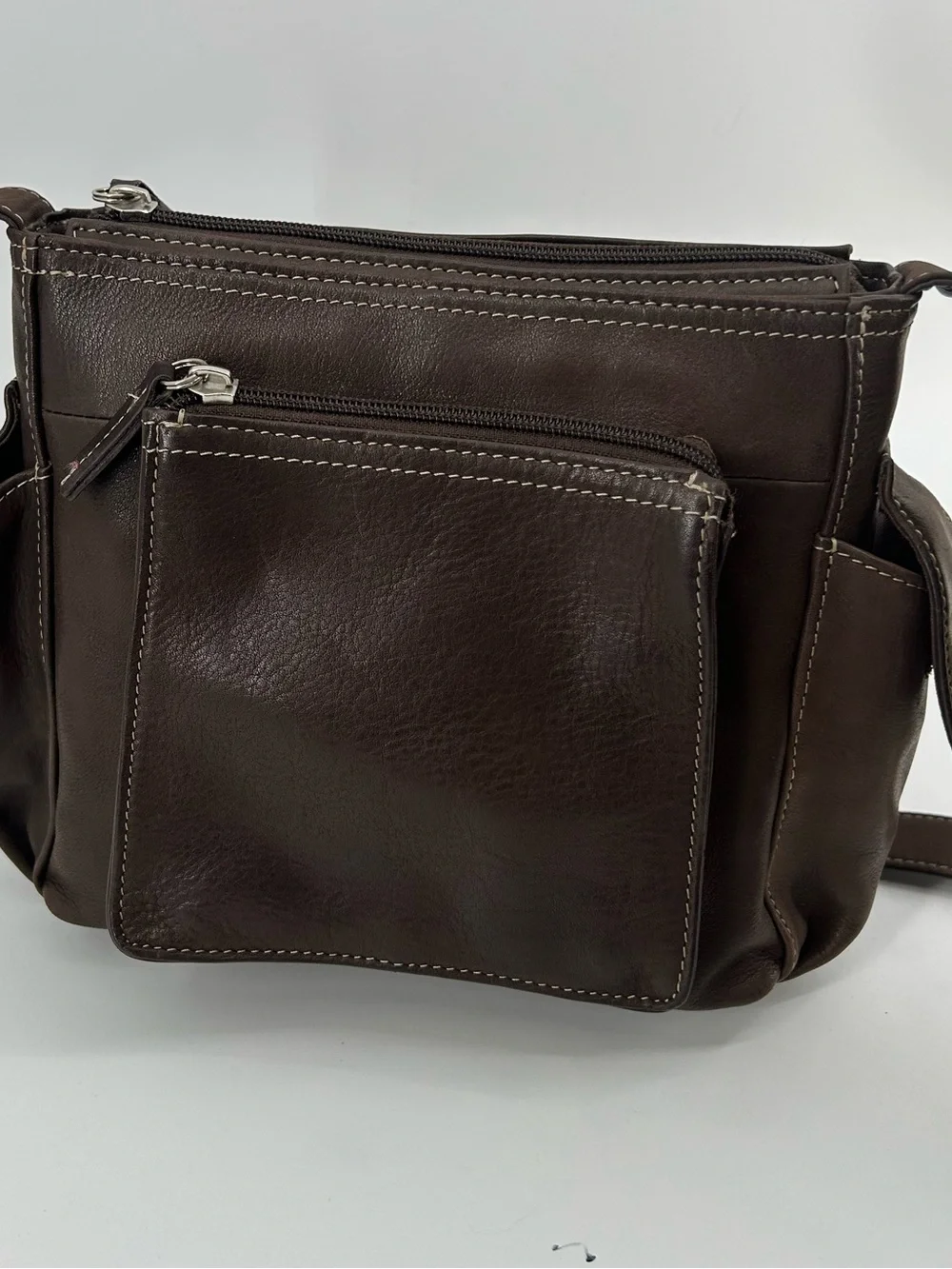 Fossil Travelers Built In Wallet Chocolate Brown Leather  Crossbody Everyday